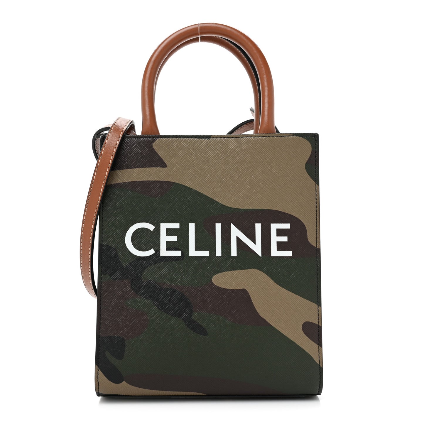 Canvas Calfskin Mini Vertical Cabas Khaki