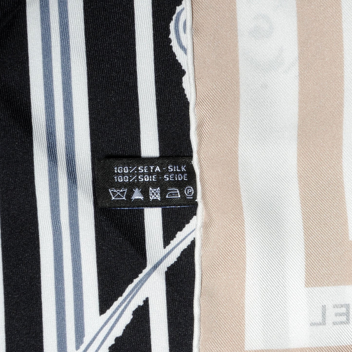 Silk Camellia Stripe CC Scarf Beige Black