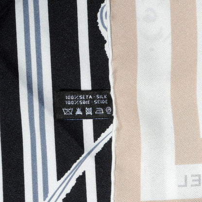 Chanel Silk Camellia Stripe CC Scarf Beige Black 5 of 5