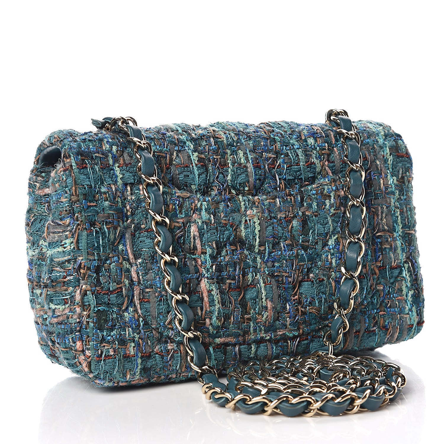 Chanel Tweed Quilted Mini Rectangular Flap Turquoise 3 of 10