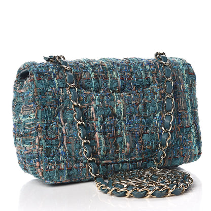 Chanel Tweed Quilted Mini Rectangular Flap Turquoise 3 of 10