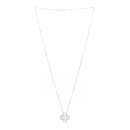 Van Cleef & Arpels 18K White Gold Diamond Guilloche Vintage Alhambra Pendant Necklace 3 of 8