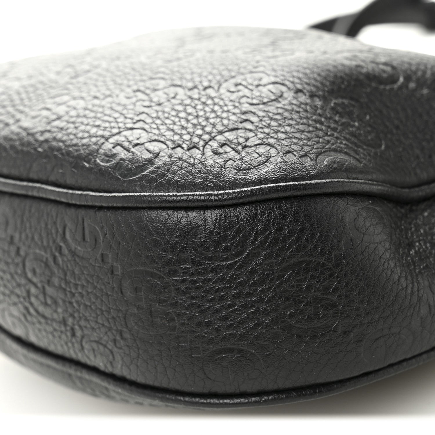 Gucci GG Grainy Calfskin Emblem Small Half Moon Shoulder Bag Black 10 of 10