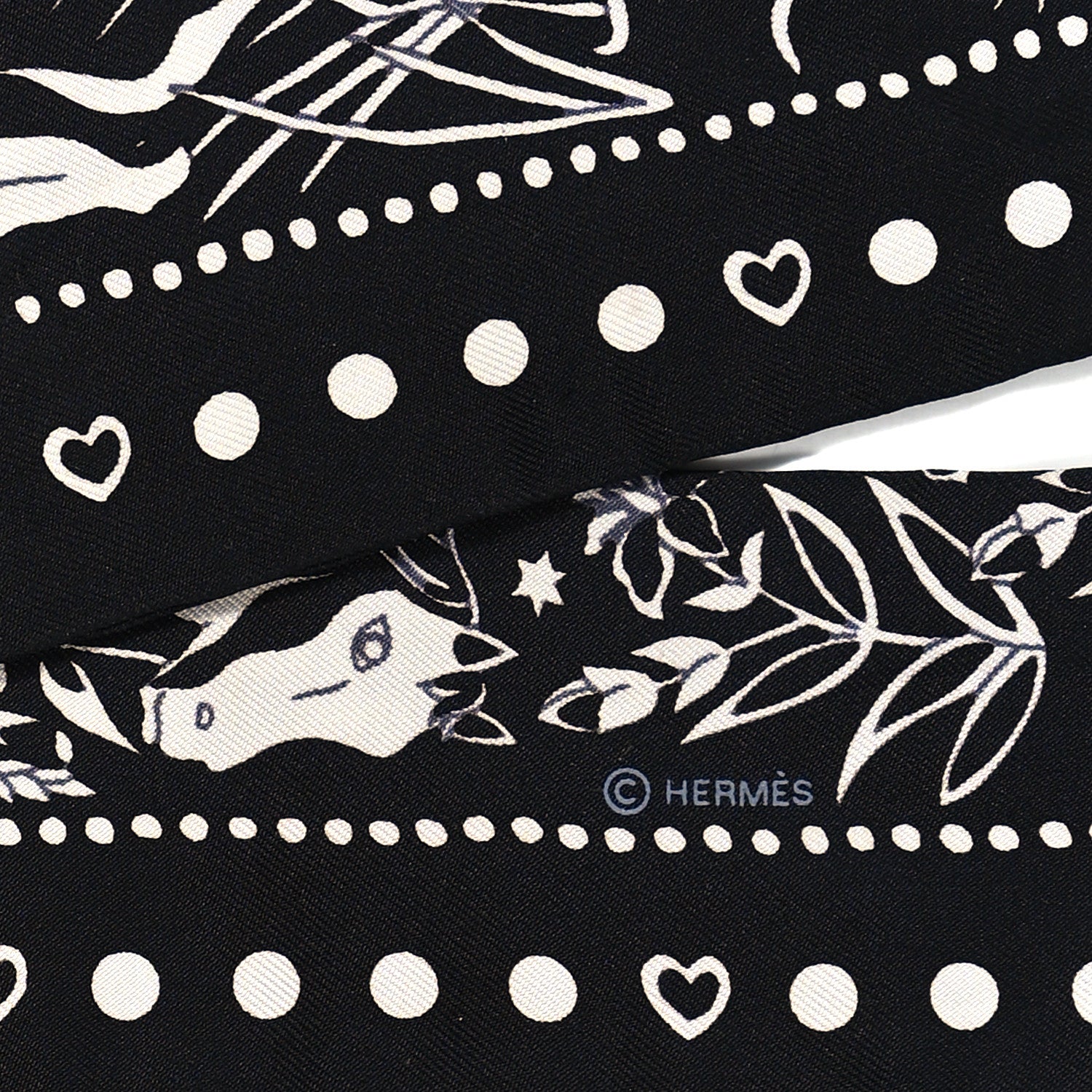 Hermes Silk Peuple Du Vent Bandana Twilly Black White 4 of 4