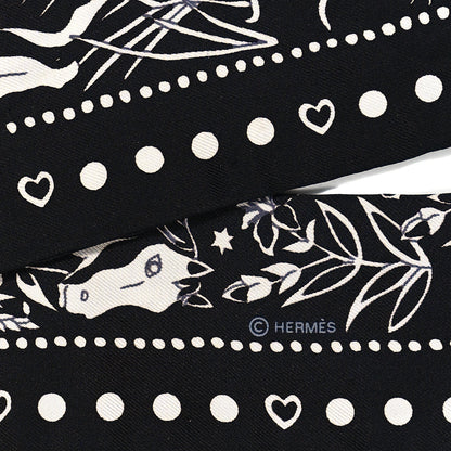 Hermes Silk Peuple Du Vent Bandana Twilly Black White 4 of 4