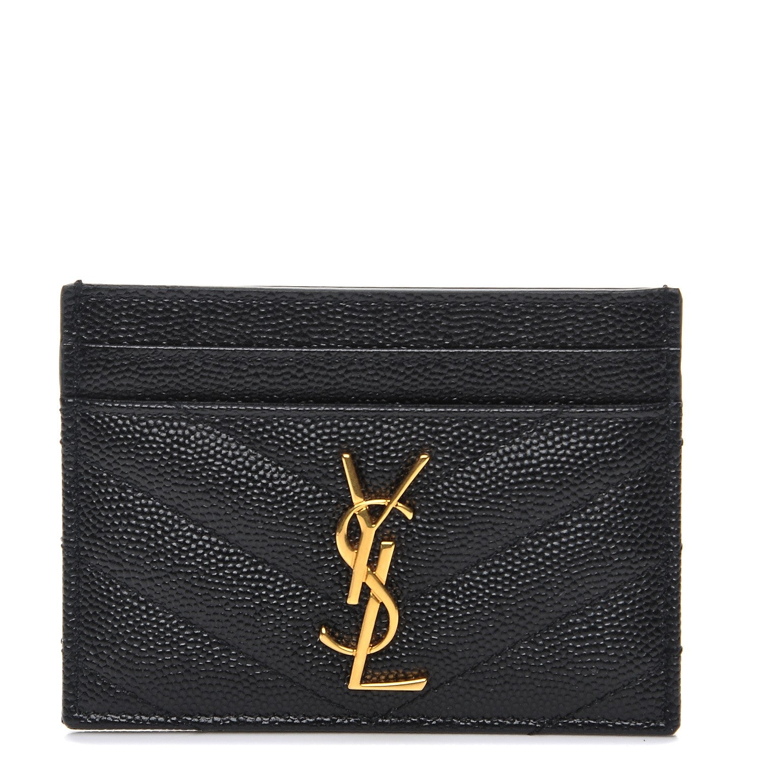 Saint Laurent Grain De Poudre Matelasse Chevron Monogram Credit Card Case Black 1 of 8