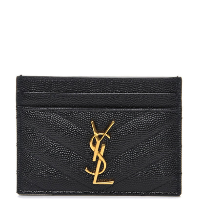 Saint Laurent Grain De Poudre Matelasse Chevron Monogram Credit Card Case Black 1 of 8