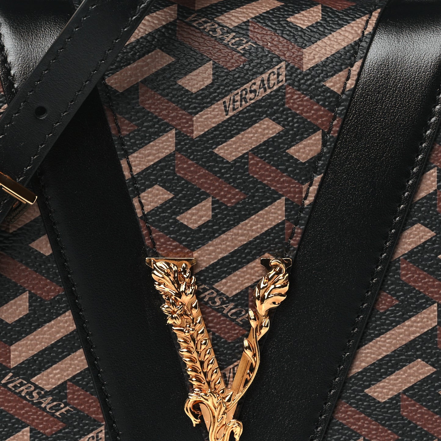 Coated Canvas La Greca Signature Shoulder Bag Black