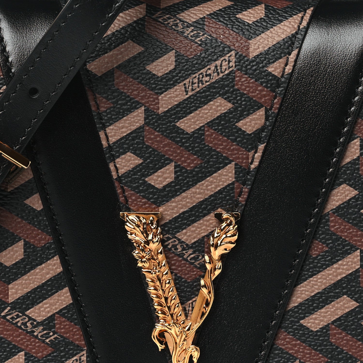 Versace Coated Canvas La Greca Signature Shoulder Bag Black 7 of 9