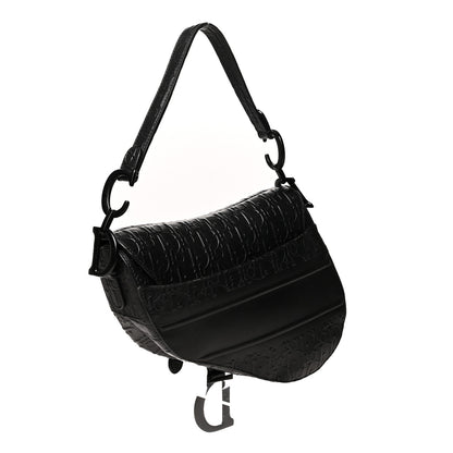 Christian Dior Calfskin Embossed Oblique Saddle Bag Black 3 of 13