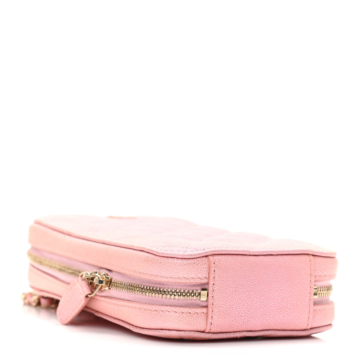 Iridescent Caviar Quilted Zip Phone Case Pink