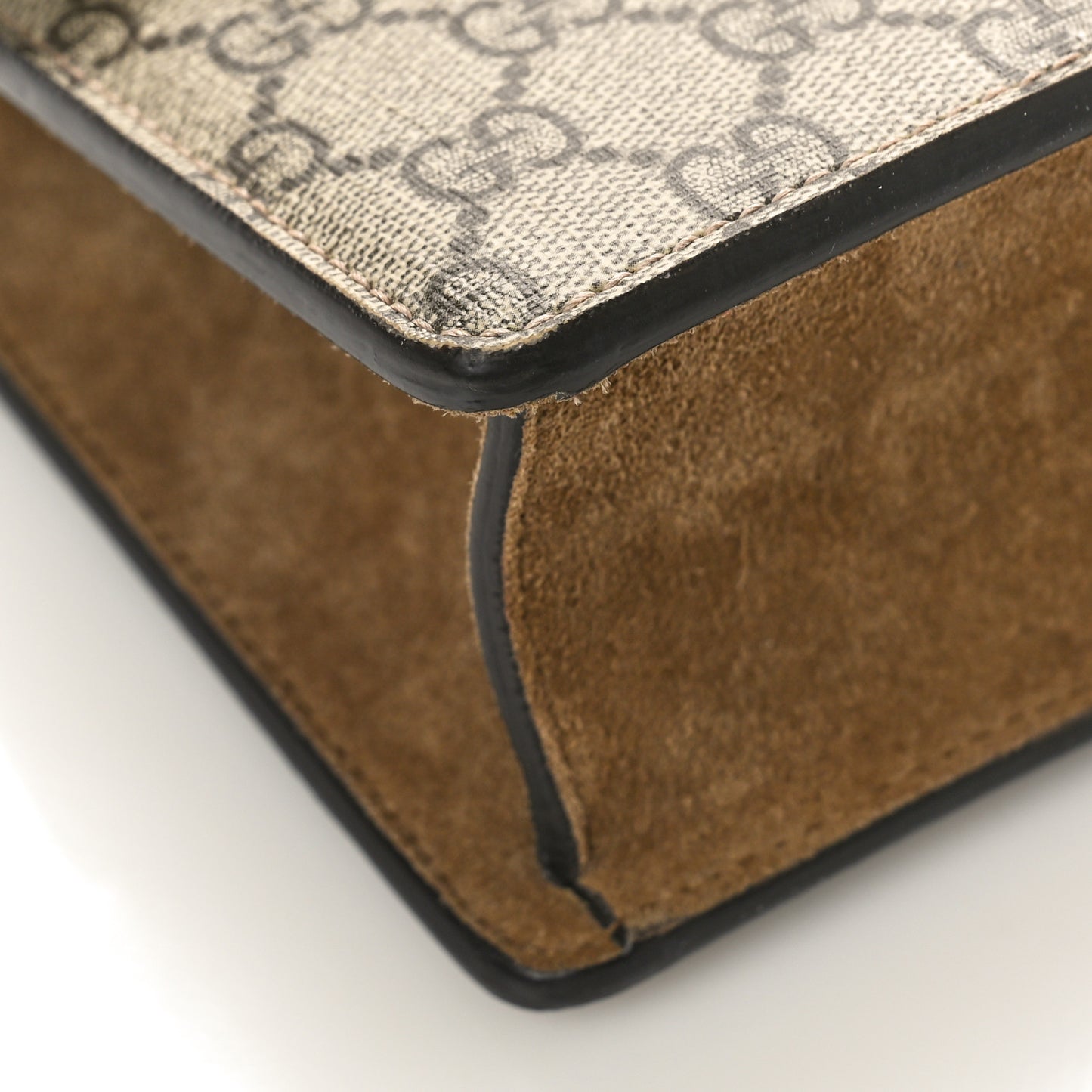 GG Supreme Monogram Suede Crystal Small Dionysus Shoulder Bag Beige Ebony Taupe