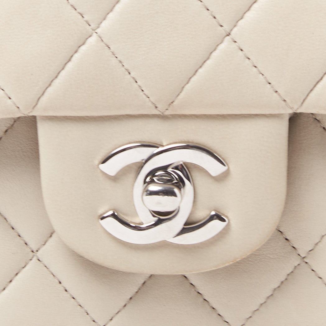Lambskin Quilted Medium Double Flap Grey