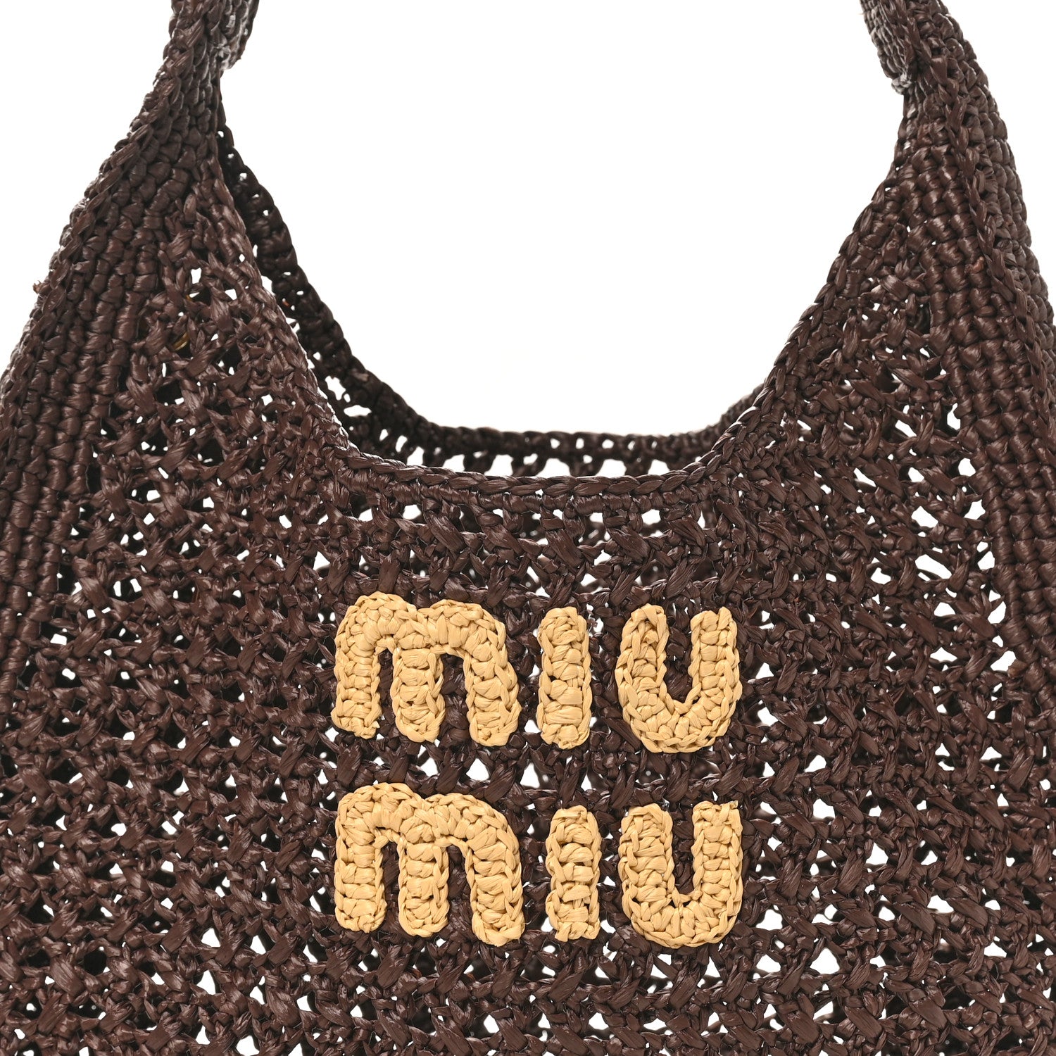 Miu Miu Raffia Crochet Woven Hobo Cacao Naturale 1884378