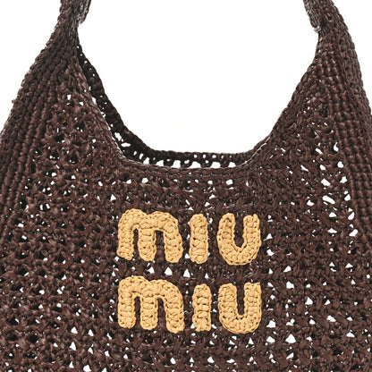Miu Miu Raffia Crochet Woven Hobo Cacao Naturale 7 of 9