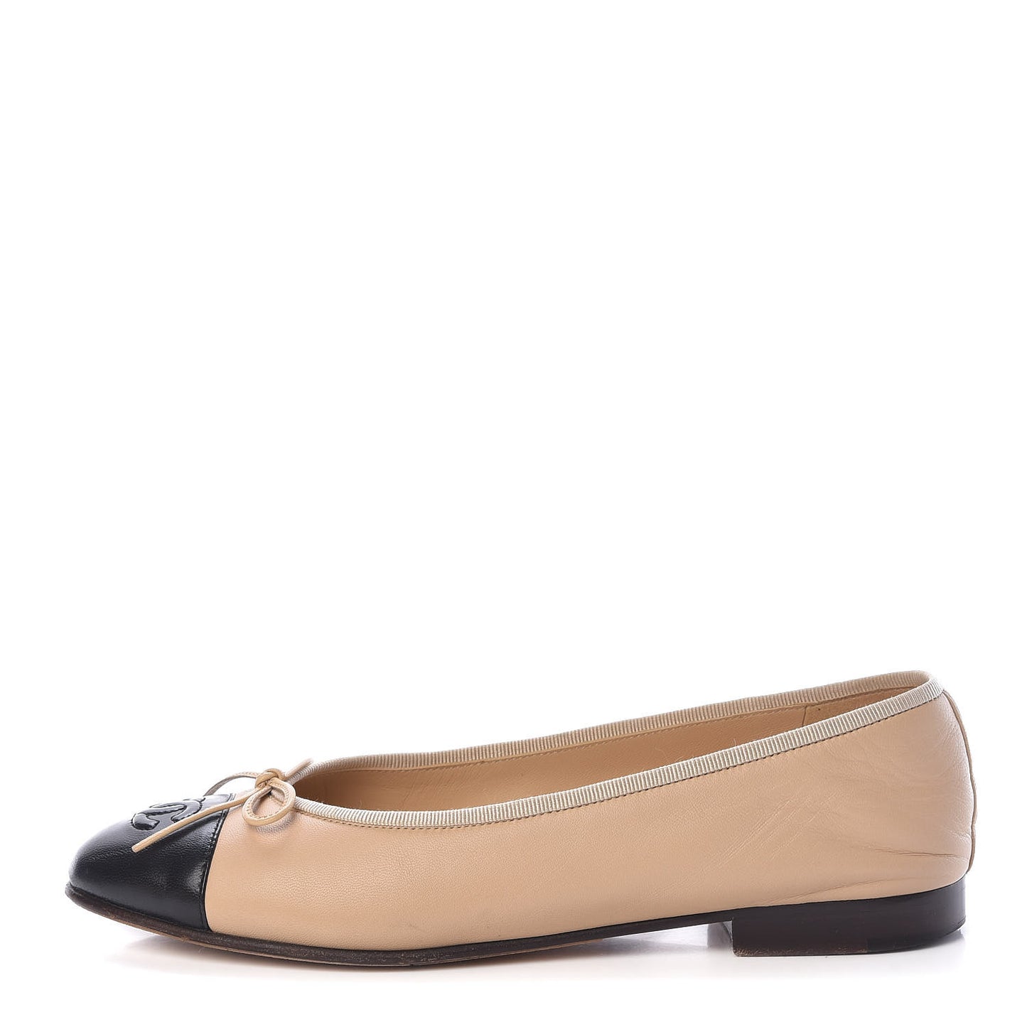 Lambskin CC Cap Toe Ballerina Flats 37.5 Beige Black