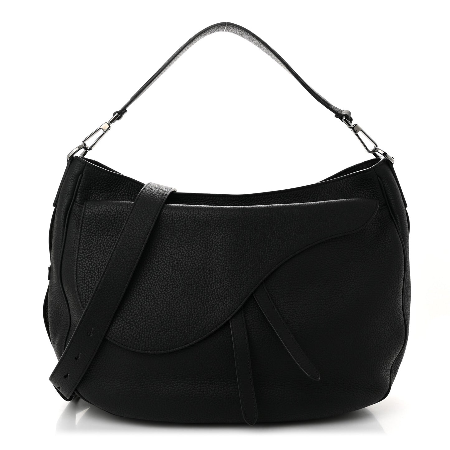 Grained Calfskin Saddle Soft Bag Black