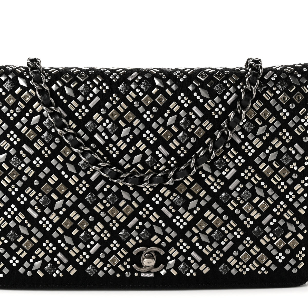 Chanel Lambskin Embellished Quilted Wallet On Chain WOC Black 8 of 10