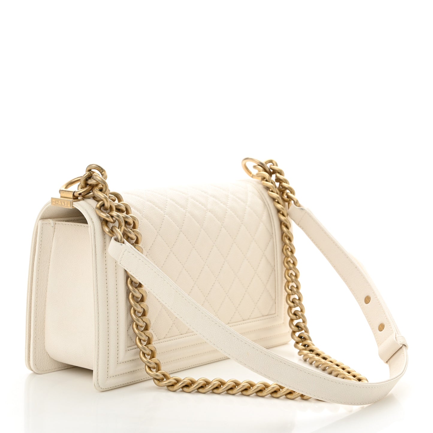 Caviar Quilted Medium Boy Flap White