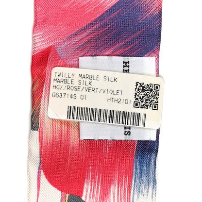 Hermes Silk Marble Silk Twilly Rose Vert Violet 3 of 4