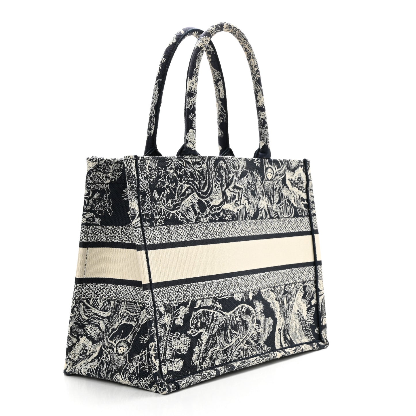 Canvas Embroidered Medium Toile De Jouy Reverse Book Tote Blue