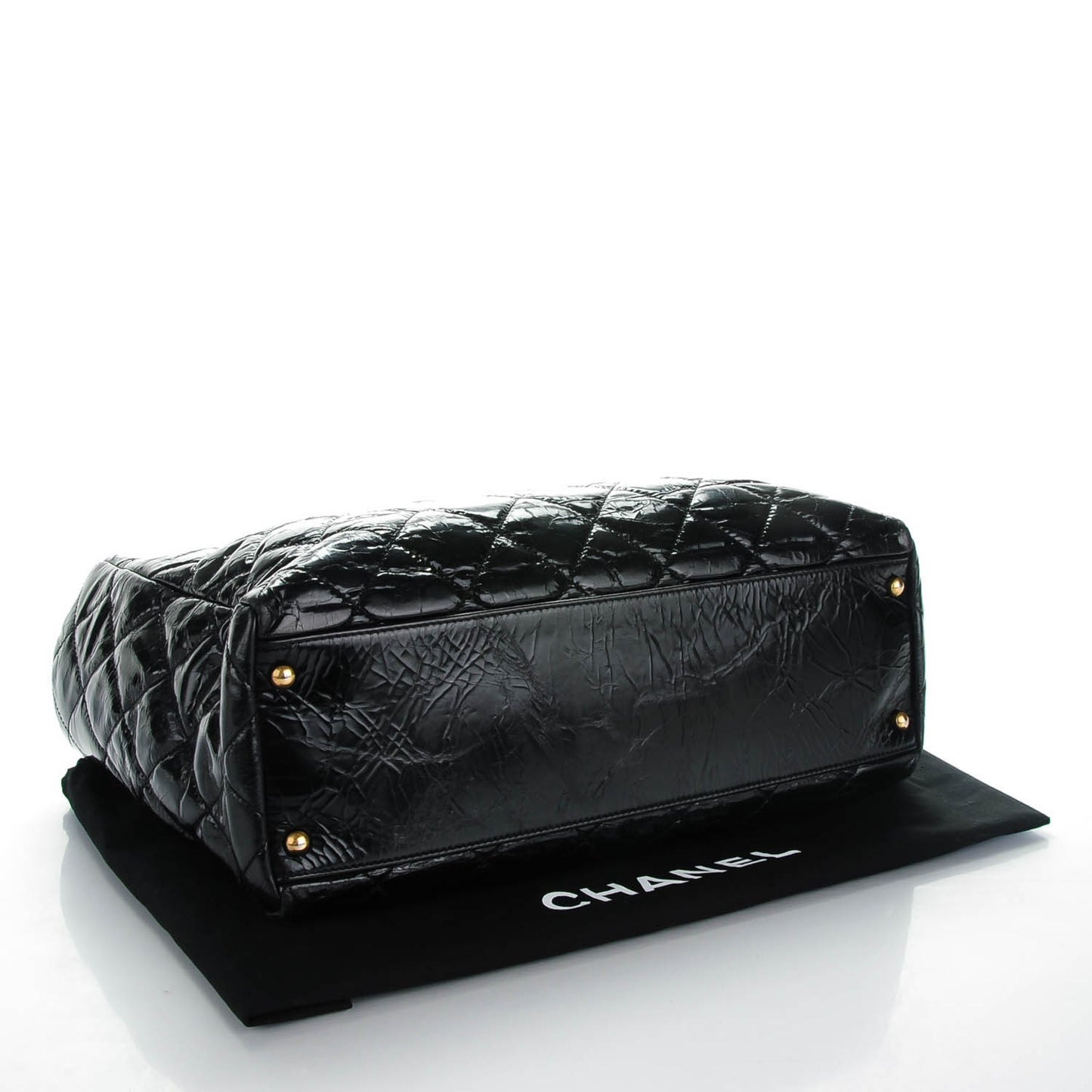 Glazed Calfskin Quilted Mademoiselle Tote Black