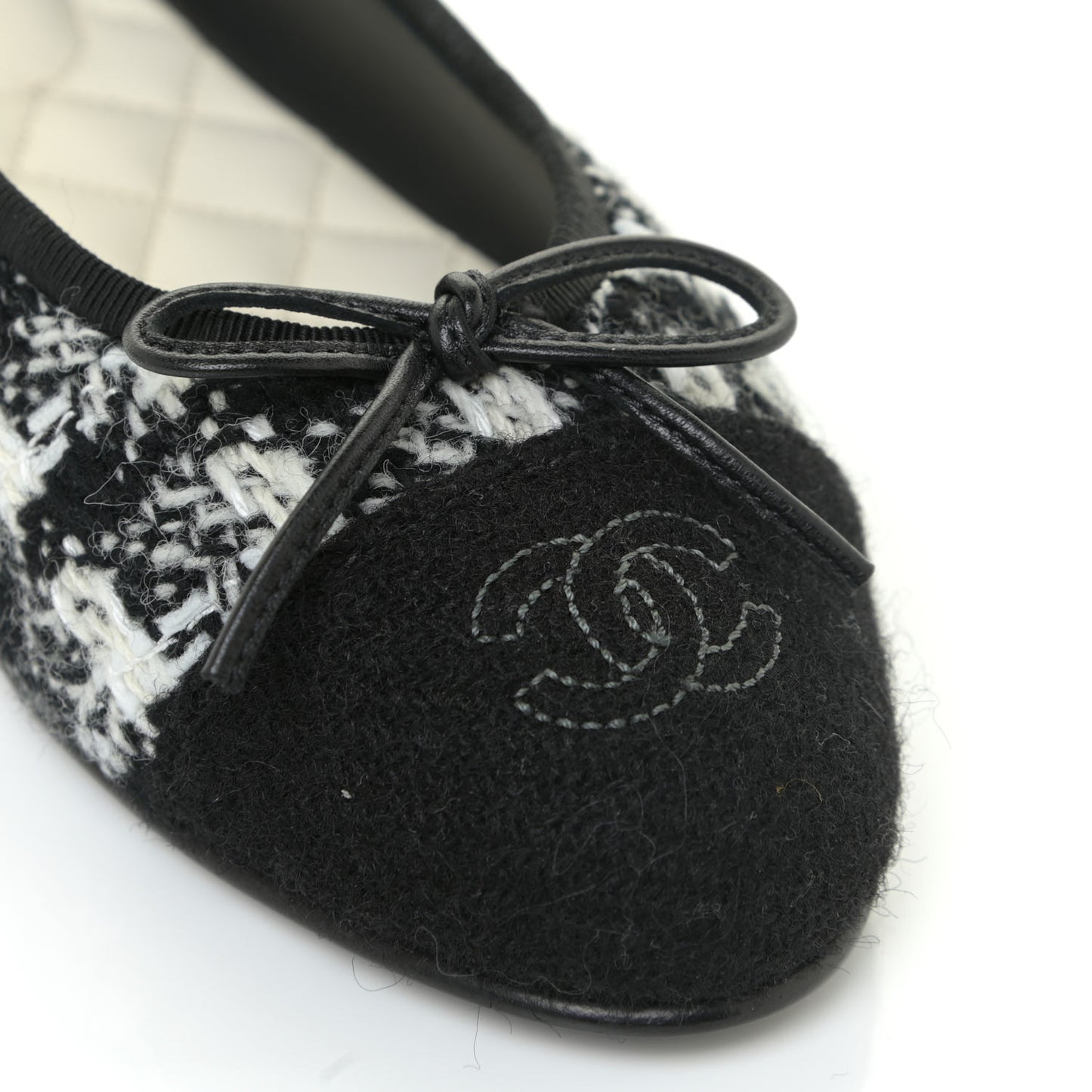 Tweed Cap Toe Ballerina Flats 36 Black White Black