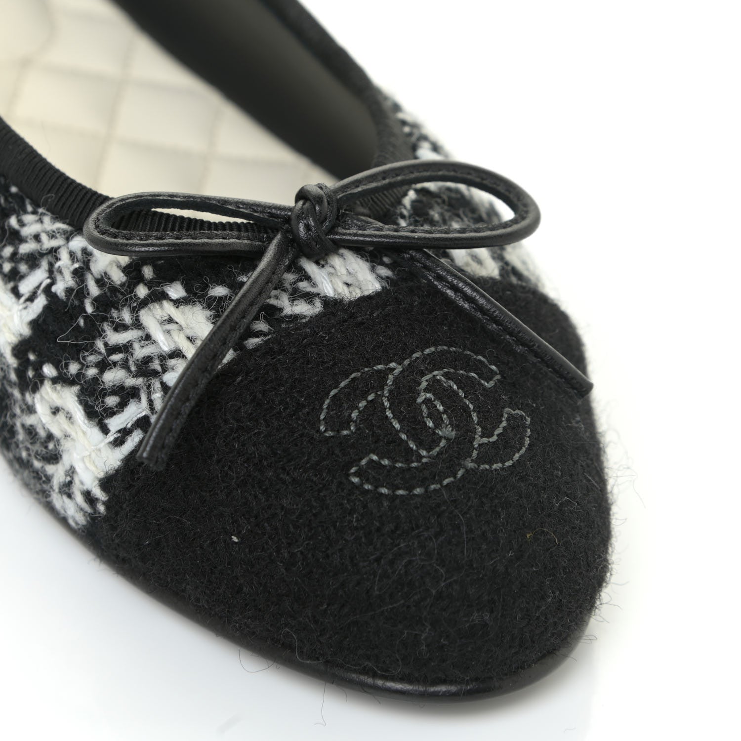 Chanel Tweed Cap Toe Ballerina Flats 36 Black White Black 12 of 13