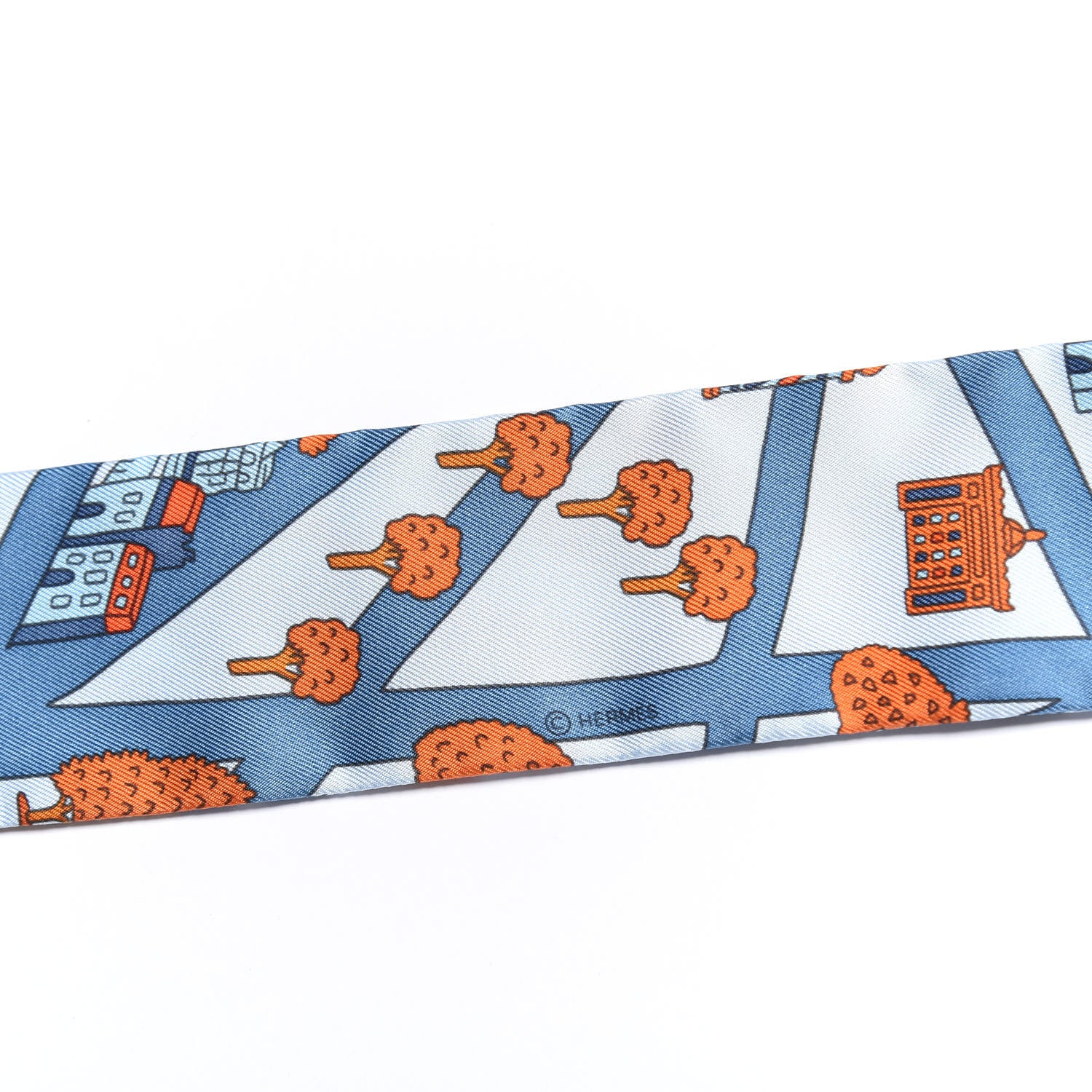 Hermes Silk Les Nouveaux Amoureux de Paris Twilly Ciel Blue Jean Orange 4 of 4