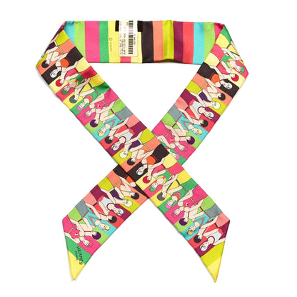 Hermes Silk Les Baigneuses Twilly Juane Fluo Vert Rose Fluo 1 of 3