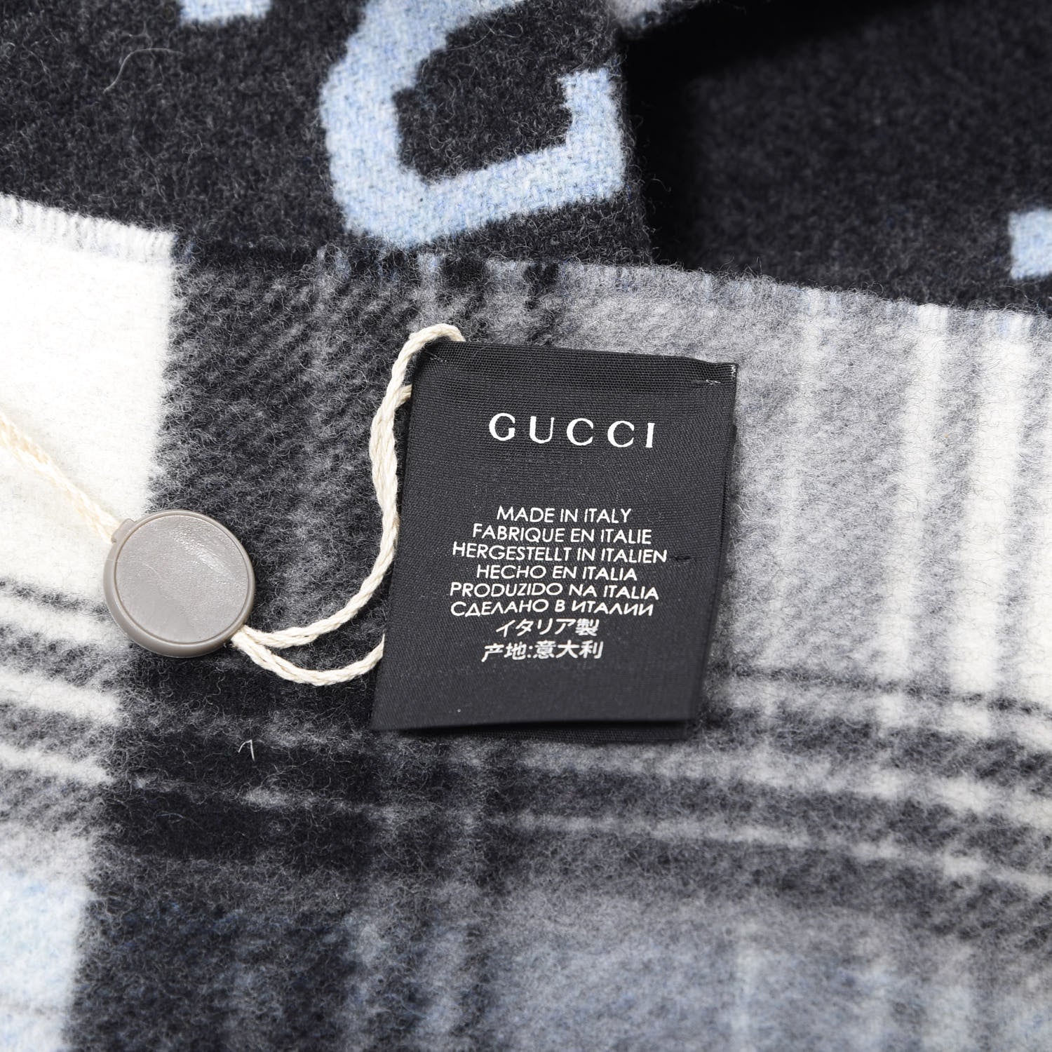 Gucci Wool GG Monogram Plaid Tartan Free Scarf Grey 3 of 4