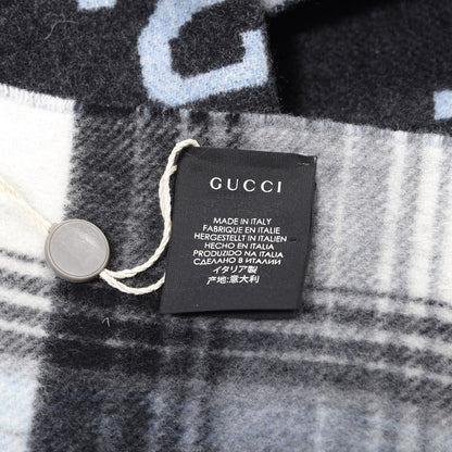 Gucci Wool GG Monogram Plaid Tartan Free Scarf Grey 3 of 4