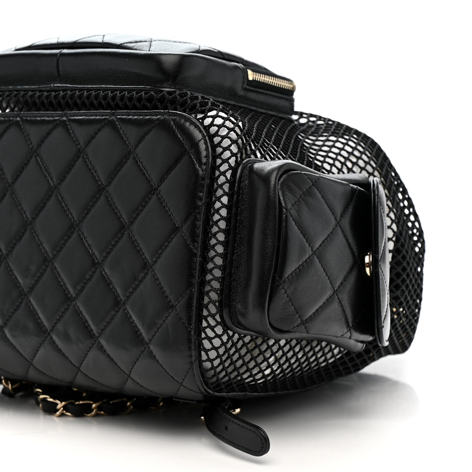 Chanel Shiny Lambskin Mesh Quilted Large Cargo Duma Drawstring Backpack Black 10 of 12