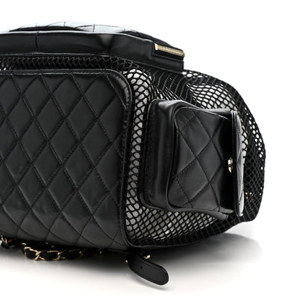 Chanel Shiny Lambskin Mesh Quilted Large Cargo Duma Drawstring Backpack Black 10 of 12
