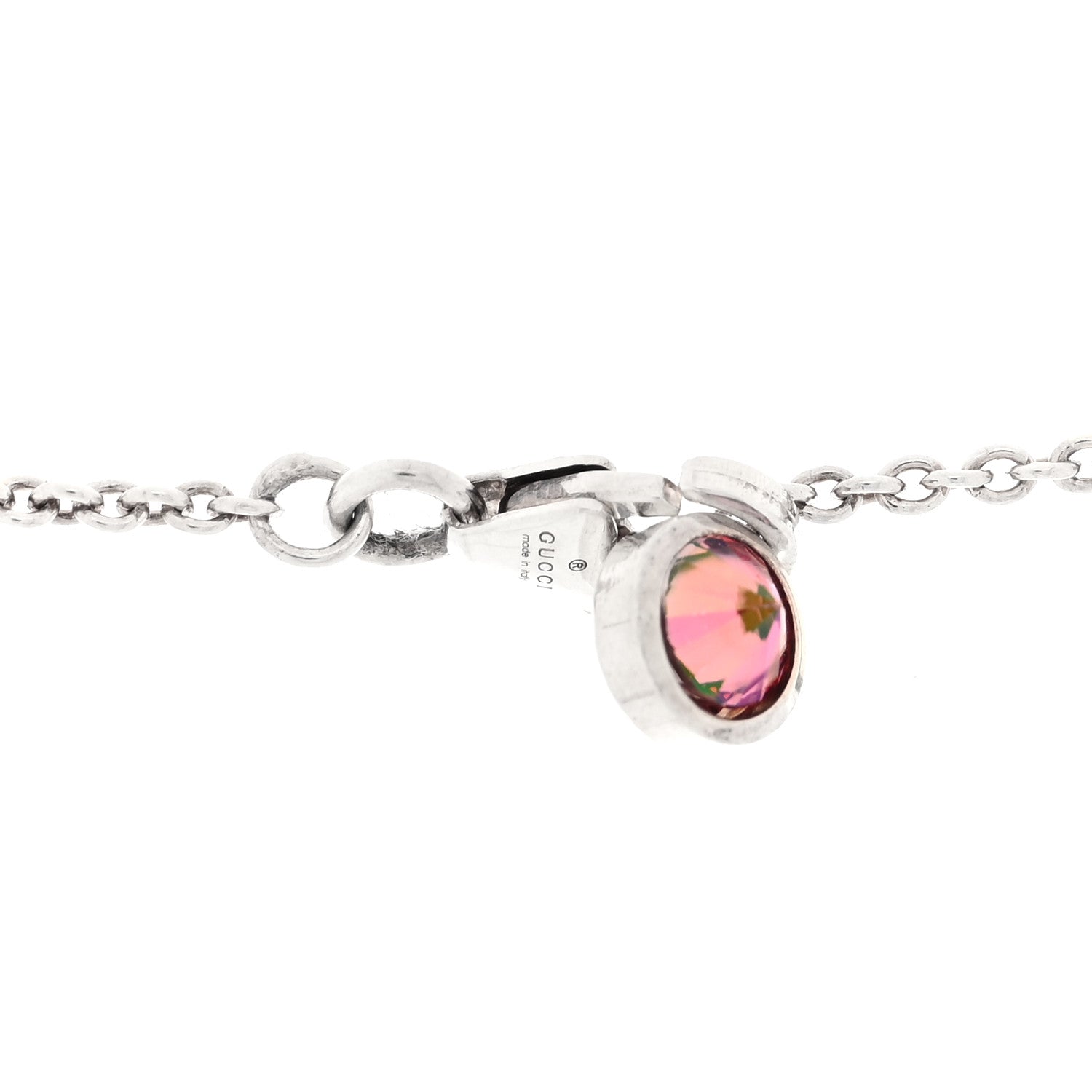 Gucci Sterling Silver Cubic Zirconia Blind For Love Pendant Necklace Pink Blue 5 of 5