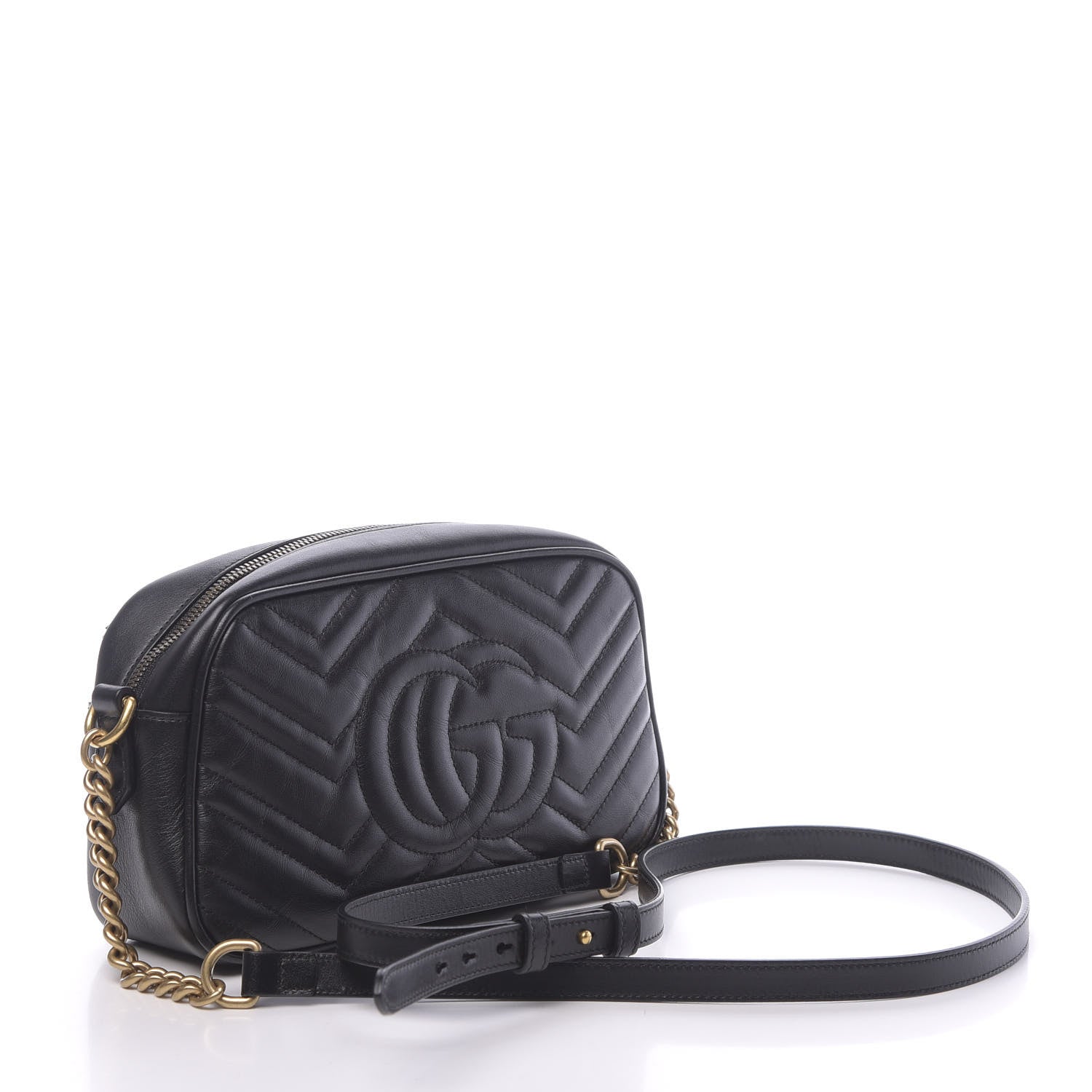 Gucci Calfskin Matelasse Small GG Marmont Chain Shoulder Bag Black 3 of 11