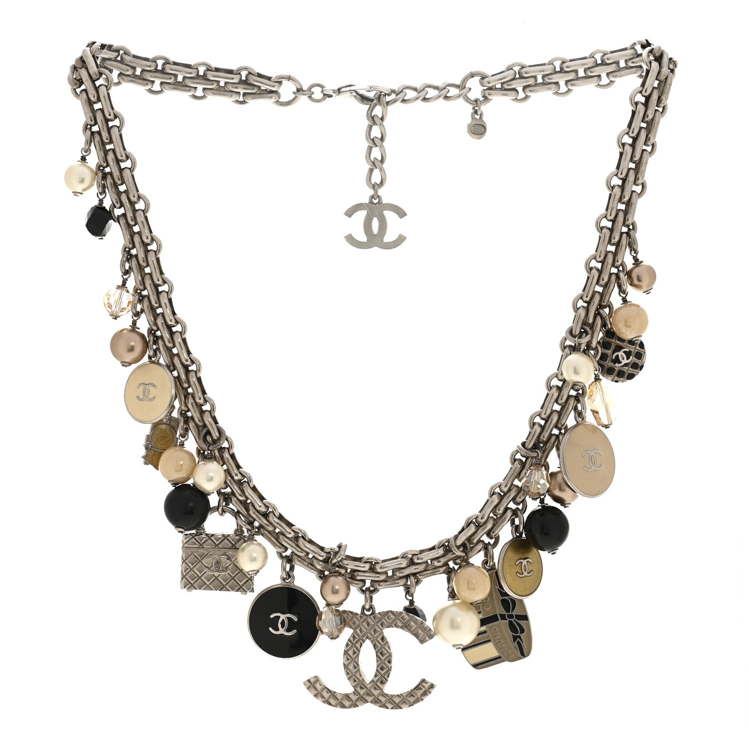 Chanel Enamel Pearl Charm Short Necklace Silver 1867928 – FASHIONPHILE