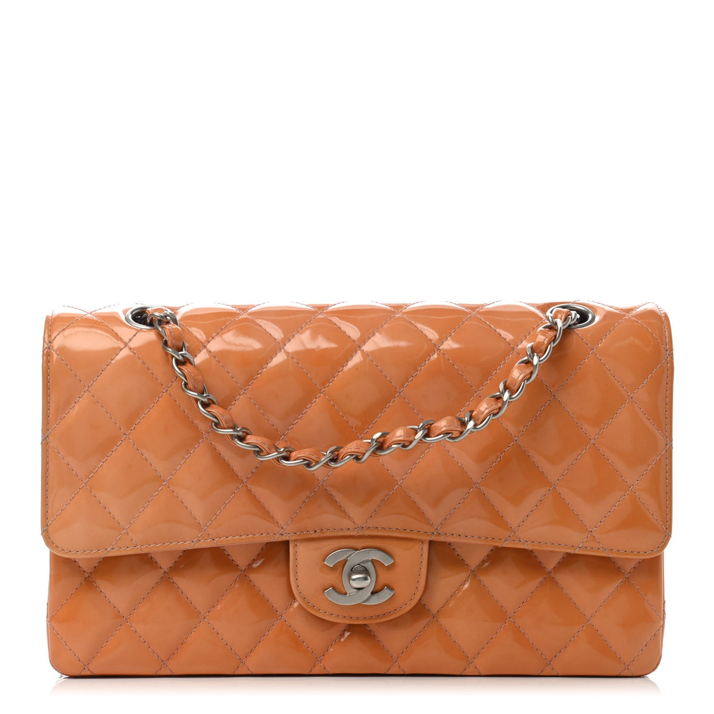 Patent Quilted Medium Double Flap Pink