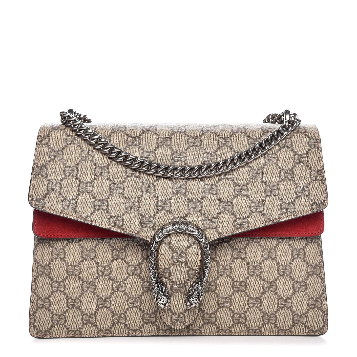 GG Supreme Monogram Suede Cudu Medium Dionysus Shoulder Bag Beige Ebony Vulcanic Red