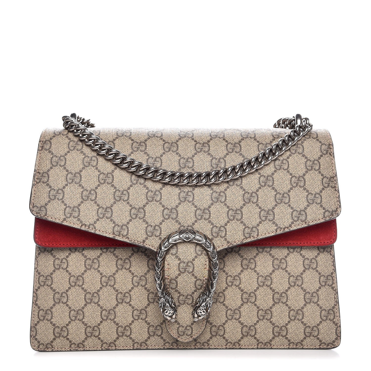 Gucci GG Supreme Monogram Suede Cudu Medium Dionysus Shoulder Bag Beige Ebony Vulcanic Red 1 of 15