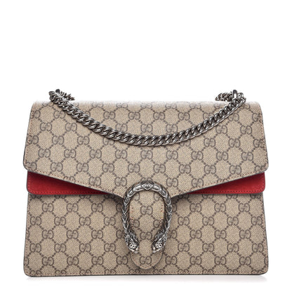Gucci GG Supreme Monogram Suede Cudu Medium Dionysus Shoulder Bag Beige Ebony Vulcanic Red 1 of 15