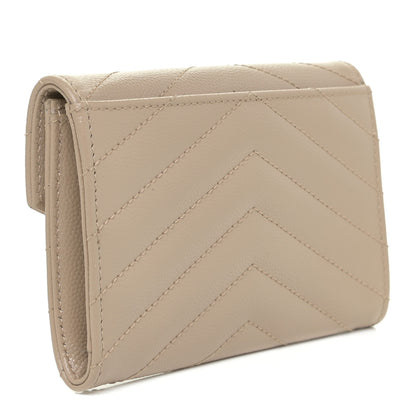 Saint Laurent Grain De Poudre Matelasse Chevron Small Monogram Envelope Wallet Dusty Grey 3 of 10