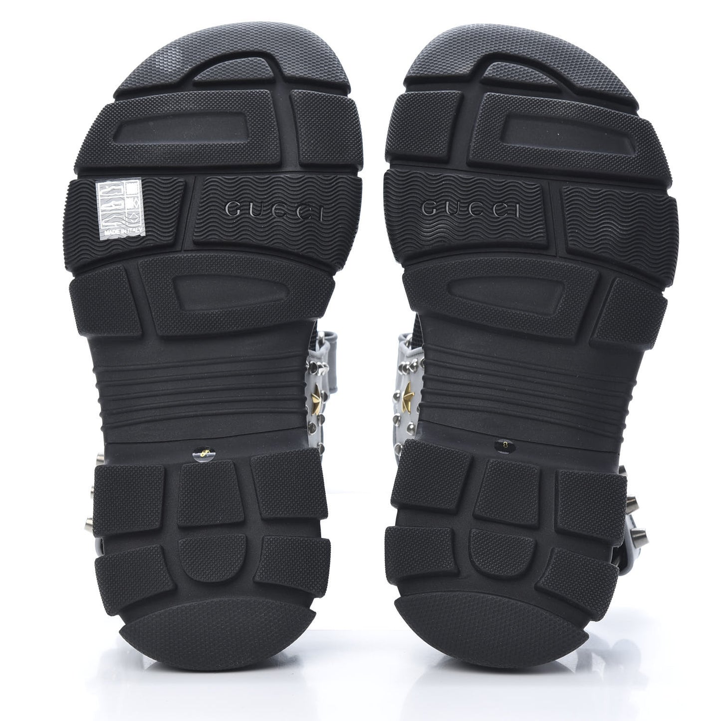 Technical Canvas Calfskin Reflective Studded Mens Aguru Sandals 8 Silver Black