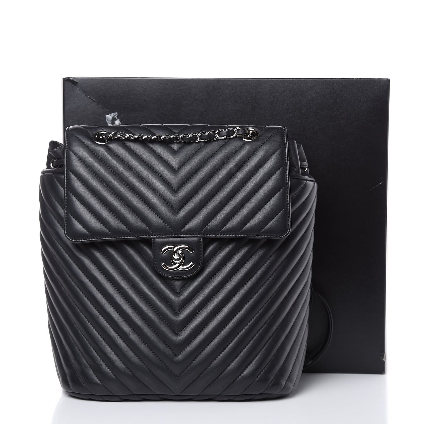 Calfskin Chevron Quilted Large Urban Spirit Backpack Black