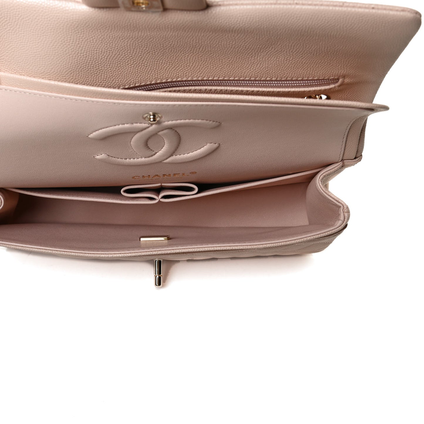 Caviar Quilted Medium Double Flap Light Beige