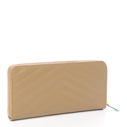 Saint Laurent Grain De Poudre Matelasse Chevron Monogram Zip Around Wallet Dark Latte 3 of 7