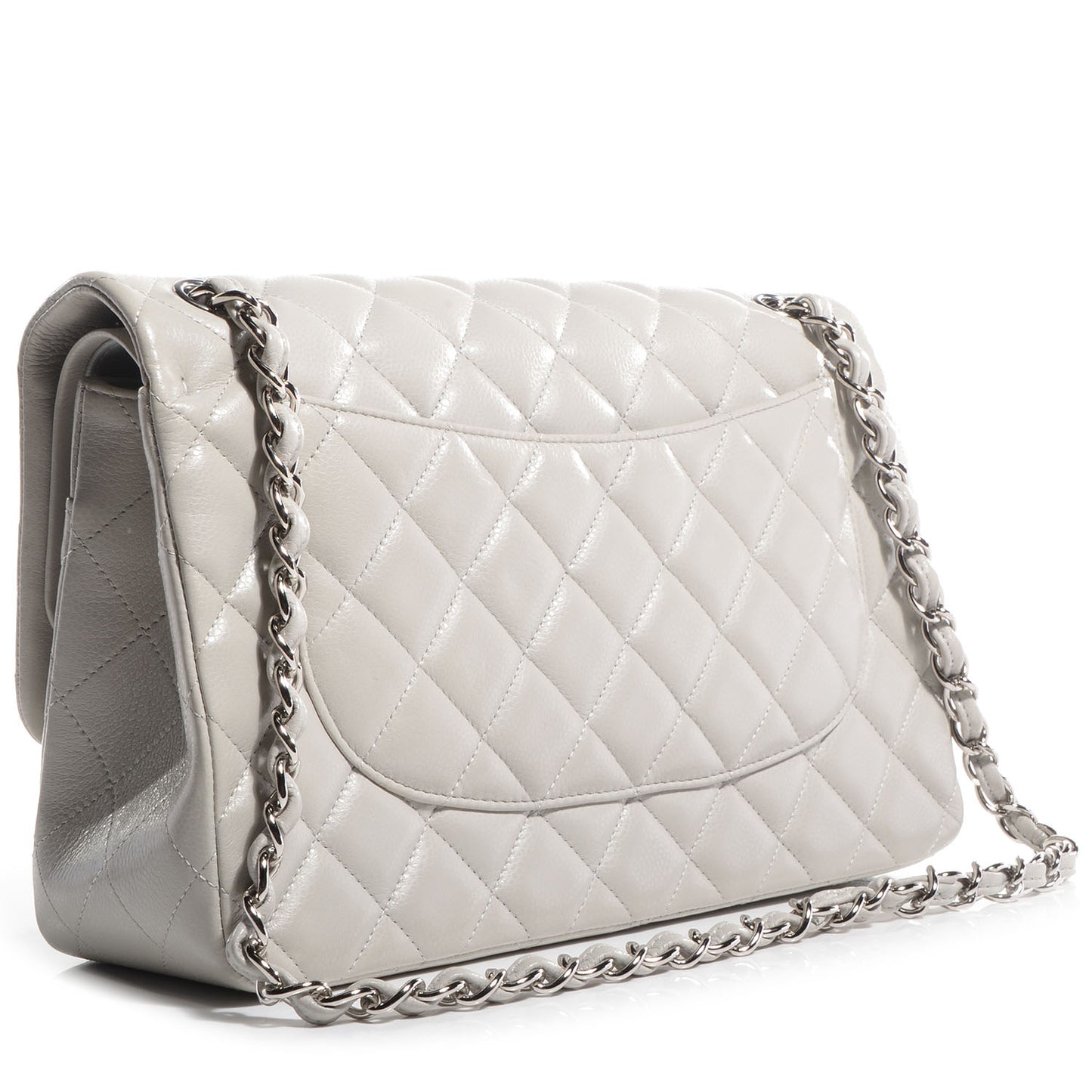 Caviar Jumbo Double Flap Light Grey