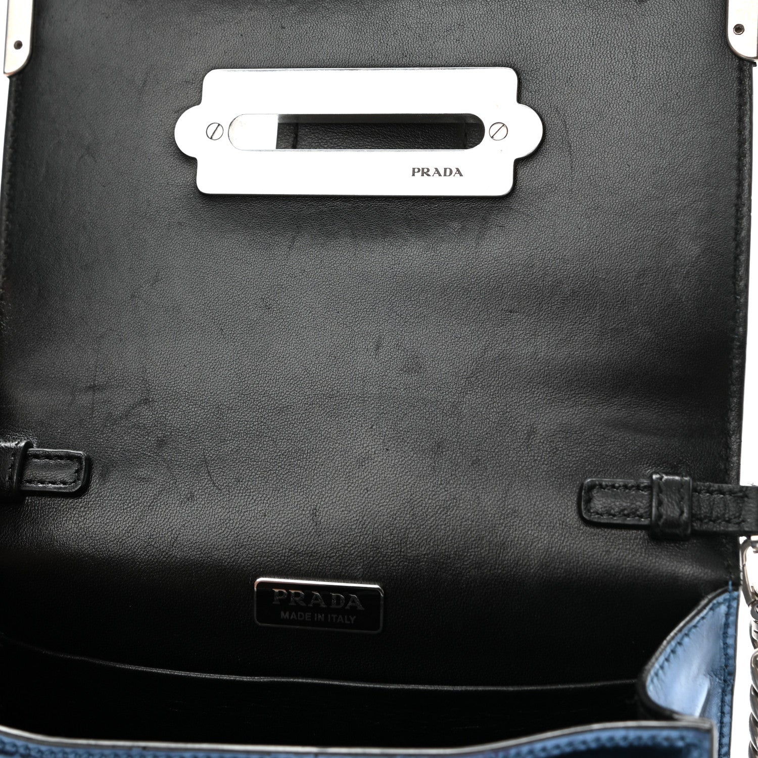 Prada Metallic Vitello Saffiano Cahier Bag Denim Black 7 of 11