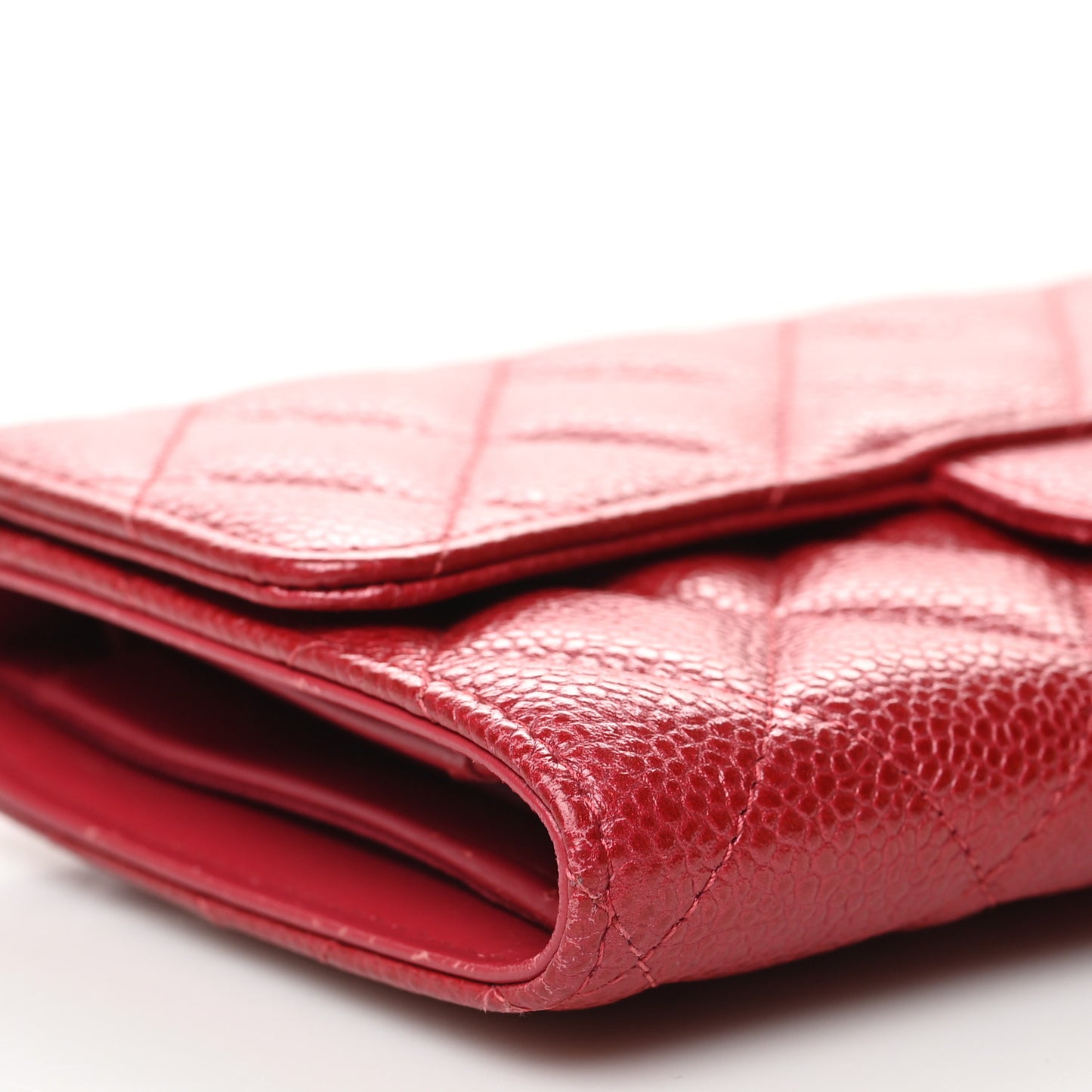 Metallic Caviar Quilted Large Flap Wallet Dark Pink