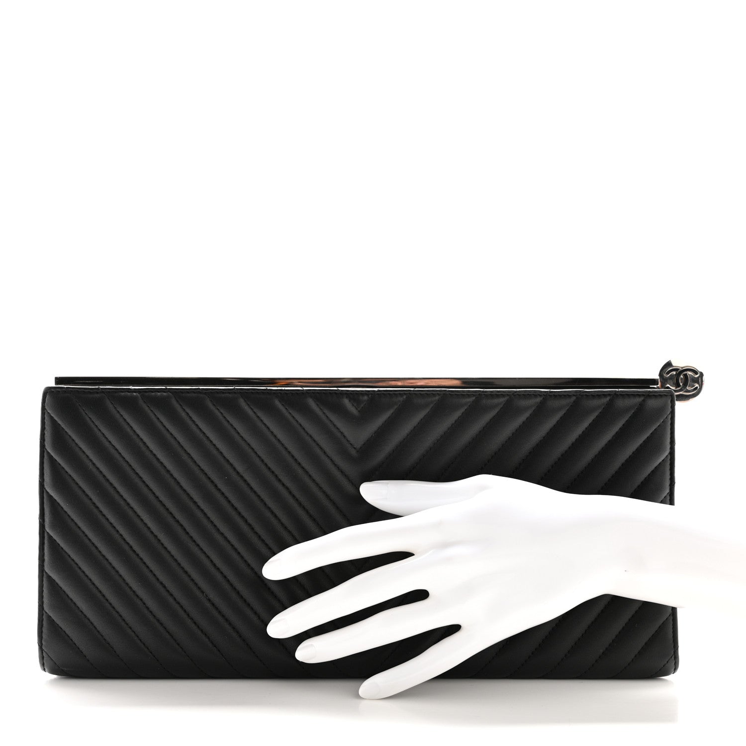 Chanel Lambskin Chevron Evening Clutch Black 2 of 8